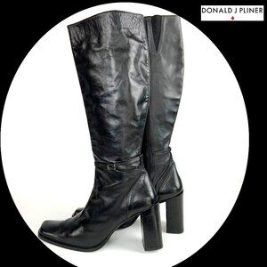 Vintage Y2K Donald J Pliner Black Leather Heels Tall Boots Italy Sz 10